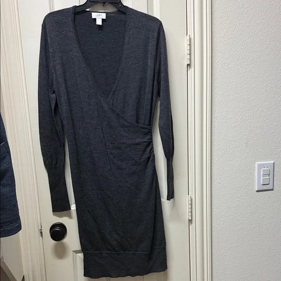 LOFT Charcoal Long Sleeve Wrap Dress - Picture 1 of 3